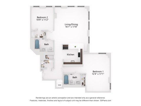 Floor plan for 2 beds, 2 baths, 1200 sqft